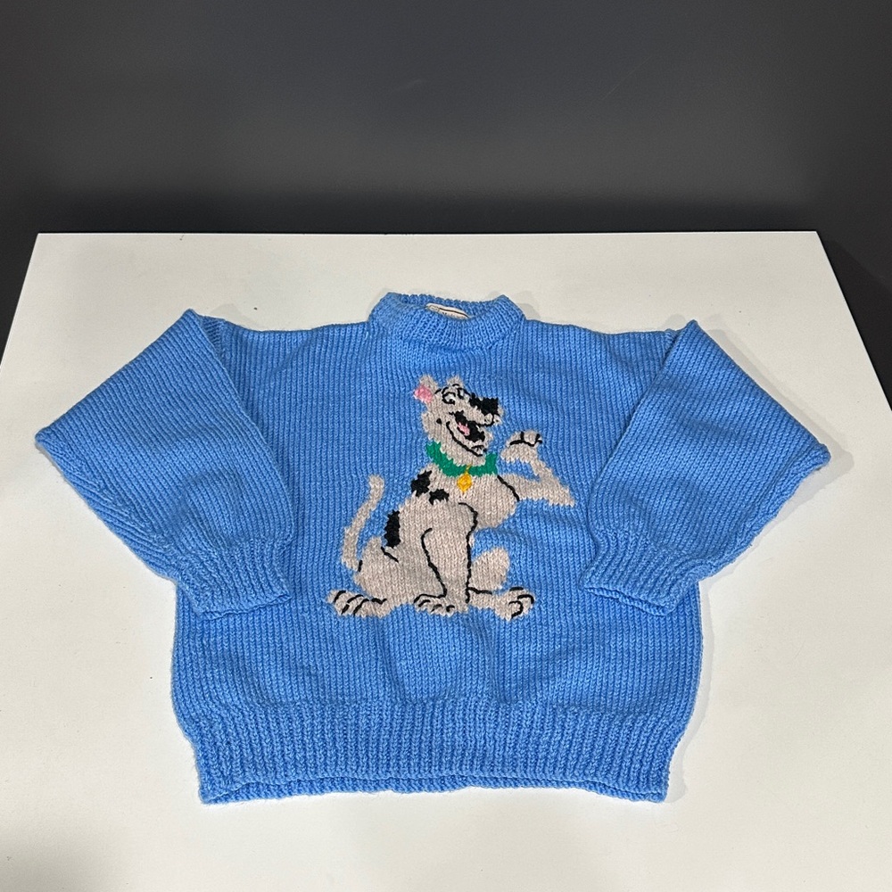 Grandma Made Homemade Blue Sweater with Cartoon Dog Design Scooby Doo Kids